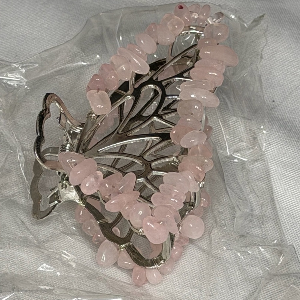 New Silver and Pink Butterfly Hair Clip